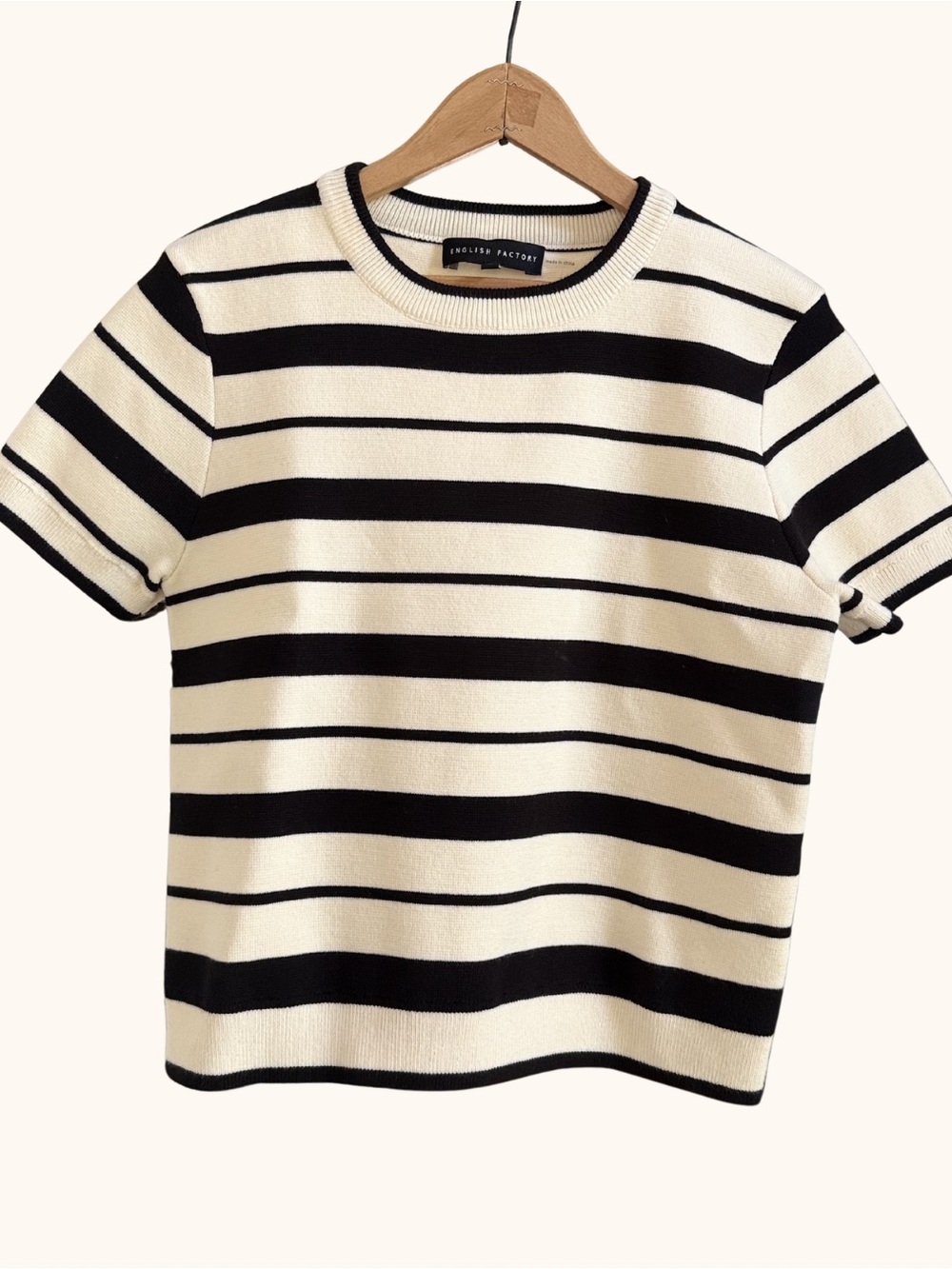 Anthropologie English Factory Black & Ivory Striped Knit Sweater Top Size M